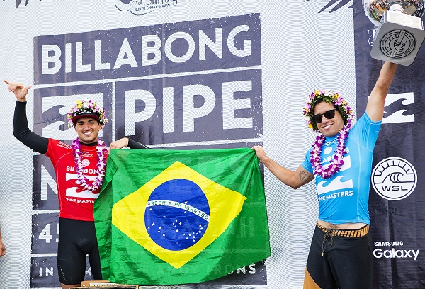 Adriano De Souza and Gabriel Medina during prizegiving.